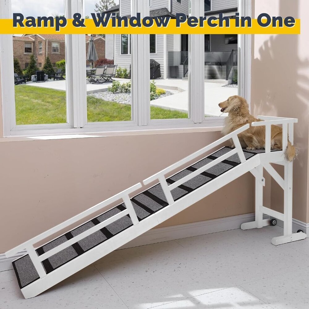 Dog Ramp for Bed or Couch, Wooden Pet Ramp with 20° Gentle Slope